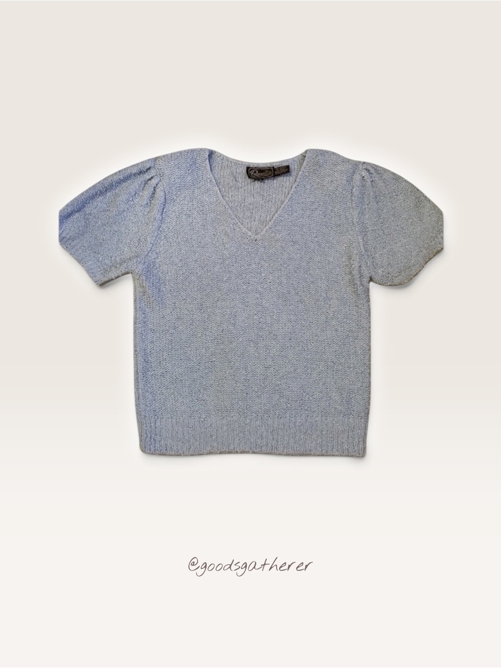 VINTAGE Rochelle Blue Fuzzy Knit Sweater Top Large Short Sleeve 90s